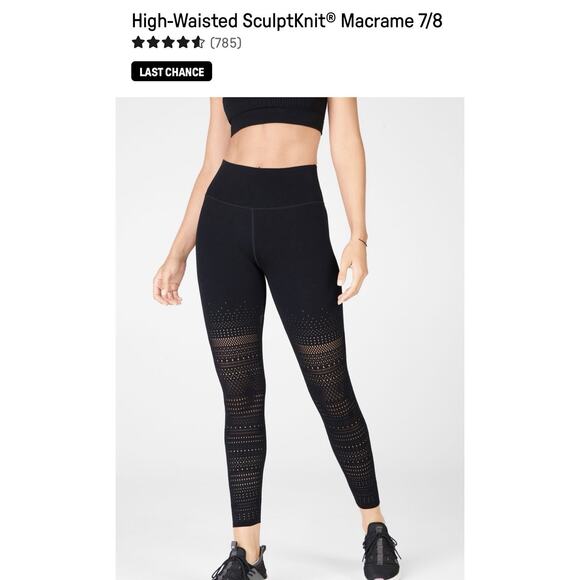 Fabletics High-Waisted SculptKnit Macrame 7/8 Leggings Black Size M NWT - Picture 9 of 9